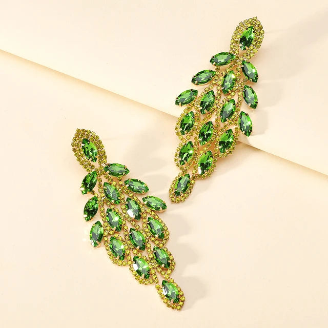2023 New Arrivals 13 Colors Bohemian Fashion Long  Earrings for Women Luxury Multi Color Crystal Statement Leaf Flower Earrin