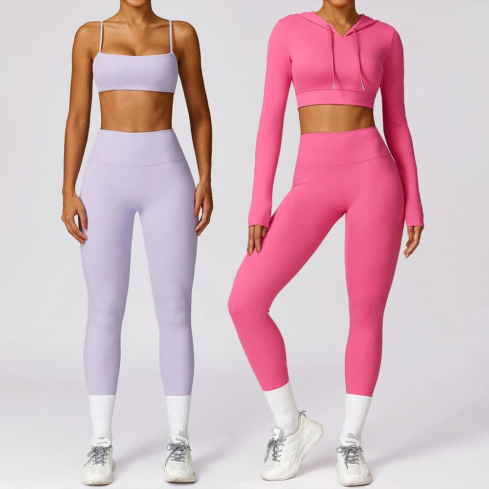 Winter Long Sleeve Hoodie Roupa De Academia Feminina Kit Running Conjuntos Deportivos Fitness Gym Yoga Workout Sets for Women