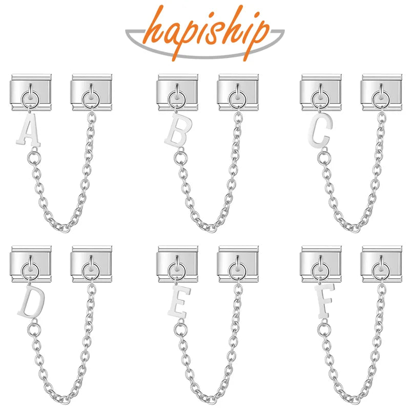 Hapiship 2024 Women Fashion New 26 Letter Chain Italian Charm Link Fit 9mm Bracelet Stainless Steel Making DIY Jewelry DJ1062