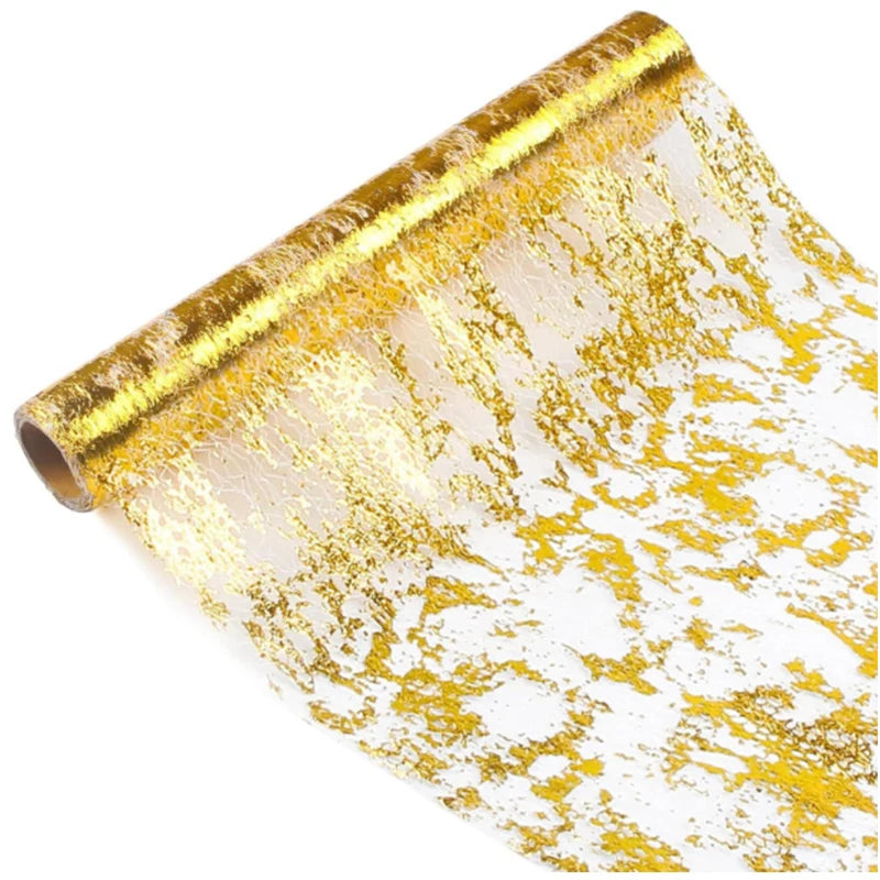 Gold Table Runner Sequin Foil Metallic Gold Thin Mesh Table Runner Table Decorations for Wedding Birthday Party Decorations