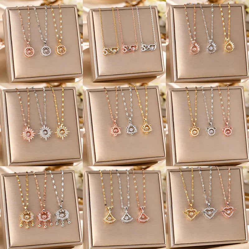 2024 Unisex Wholesale Bulk Fashion Jewelry Rose Gold Zircon Love Pendant Necklace Accessories for Women