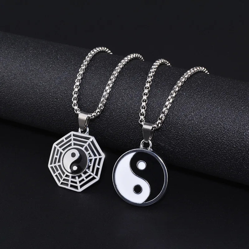 Chinese FengShui Tai Chi Gossip Pendant Necklaces Special Stainless Steel Tai Chi Yin Yang Couple Pendant Necklaces