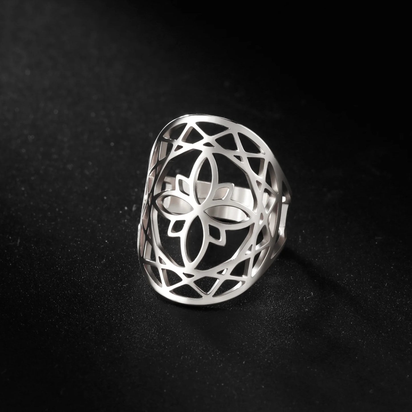 Chakra Mandala Flower Rings Vintage Buddhism Adjustable Rings Stainless Steel Jewelry Gifts for Women