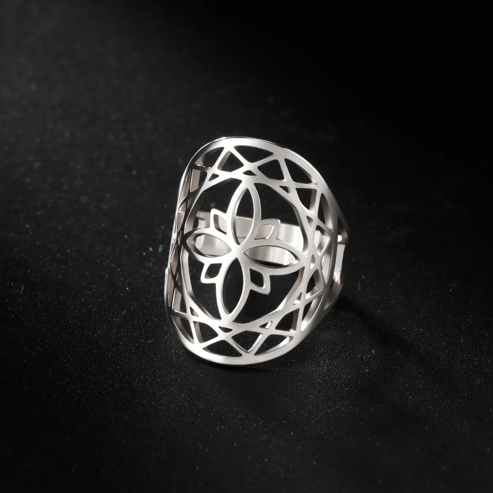 Chakra Mandala Flower Rings Vintage Buddhism Adjustable Rings Stainless Steel Jewelry Gifts for Women