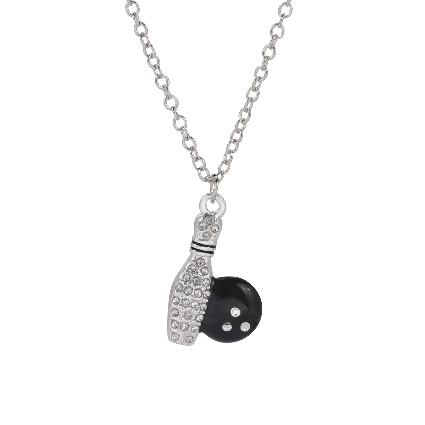 Bowling Necklace Pin Ball Chain Sports Crystal Zircon Gift for Man Woman Kid Child Boy Alloy Pendant Fashion Jewelry Wholesal
