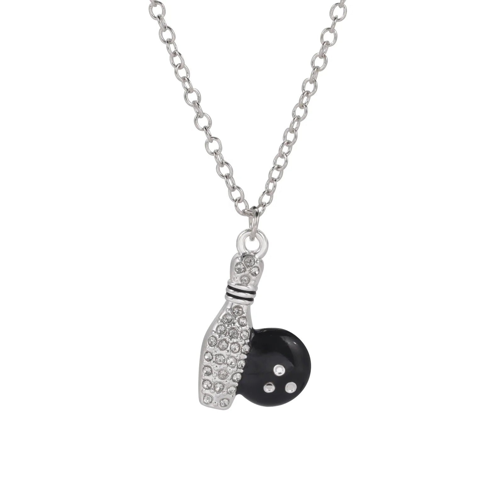 Bowling Necklace Pin Ball Chain Sports Crystal Zircon Gift for Man Woman Kid Child Boy Alloy Pendant Fashion Jewelry Wholesal