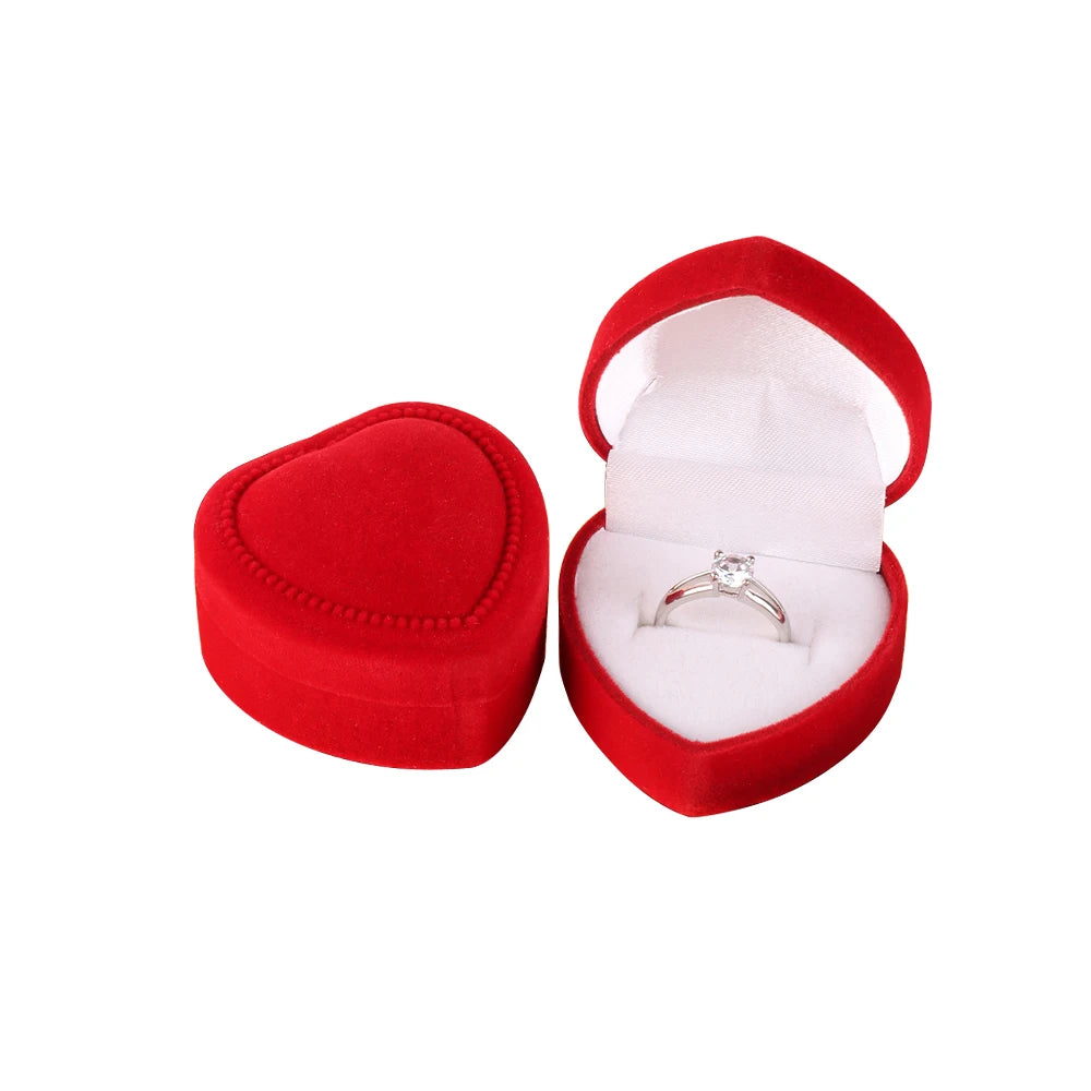 Romantic Wedding Proposal Heart Shape Small Box Flocking Red Velvet Jewelry Package Box