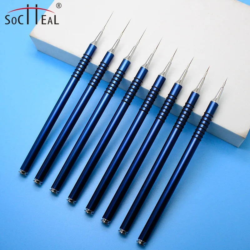 Professional Nail Art Brush Blue Metal Handle Custom Logo New Product Extremely Thin 5mm-25mm Nail Liner Made Nylon Hair Crim