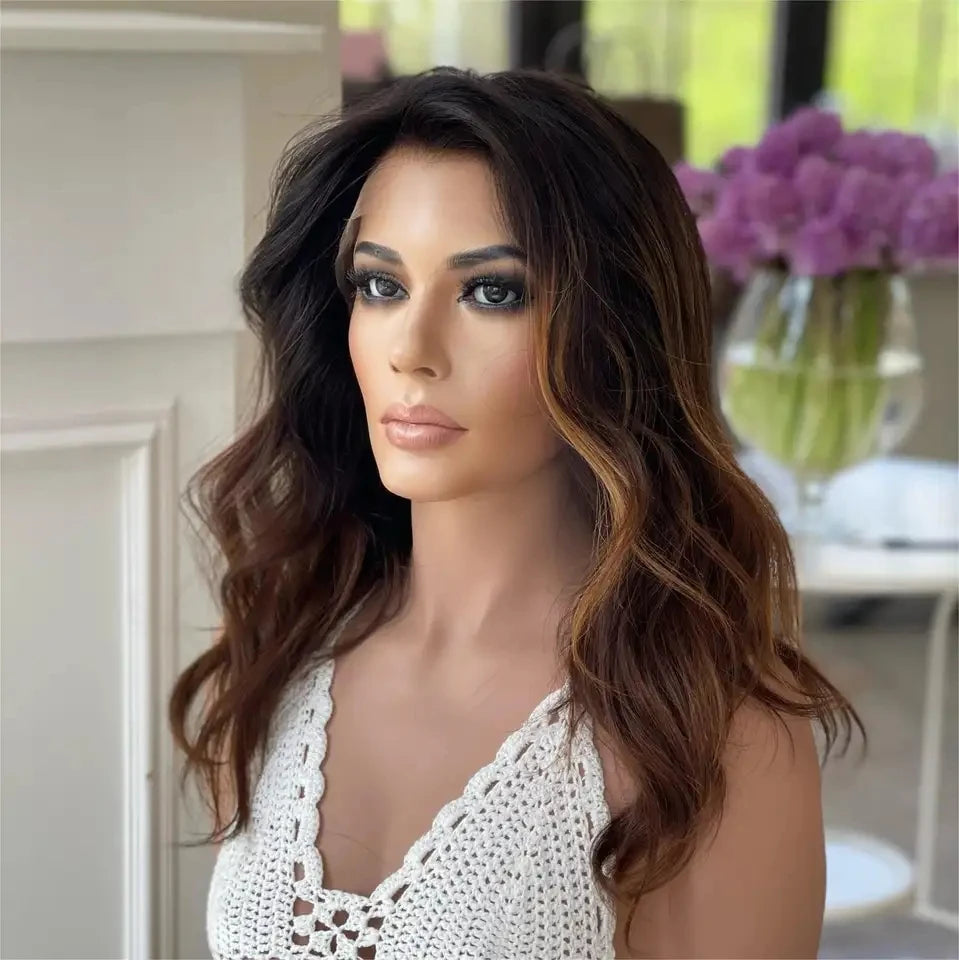 Glueless Lace Front Wigs Human Hair Highlight Brown Popularity Body Wave Natural Wig With Transparent HD Lace