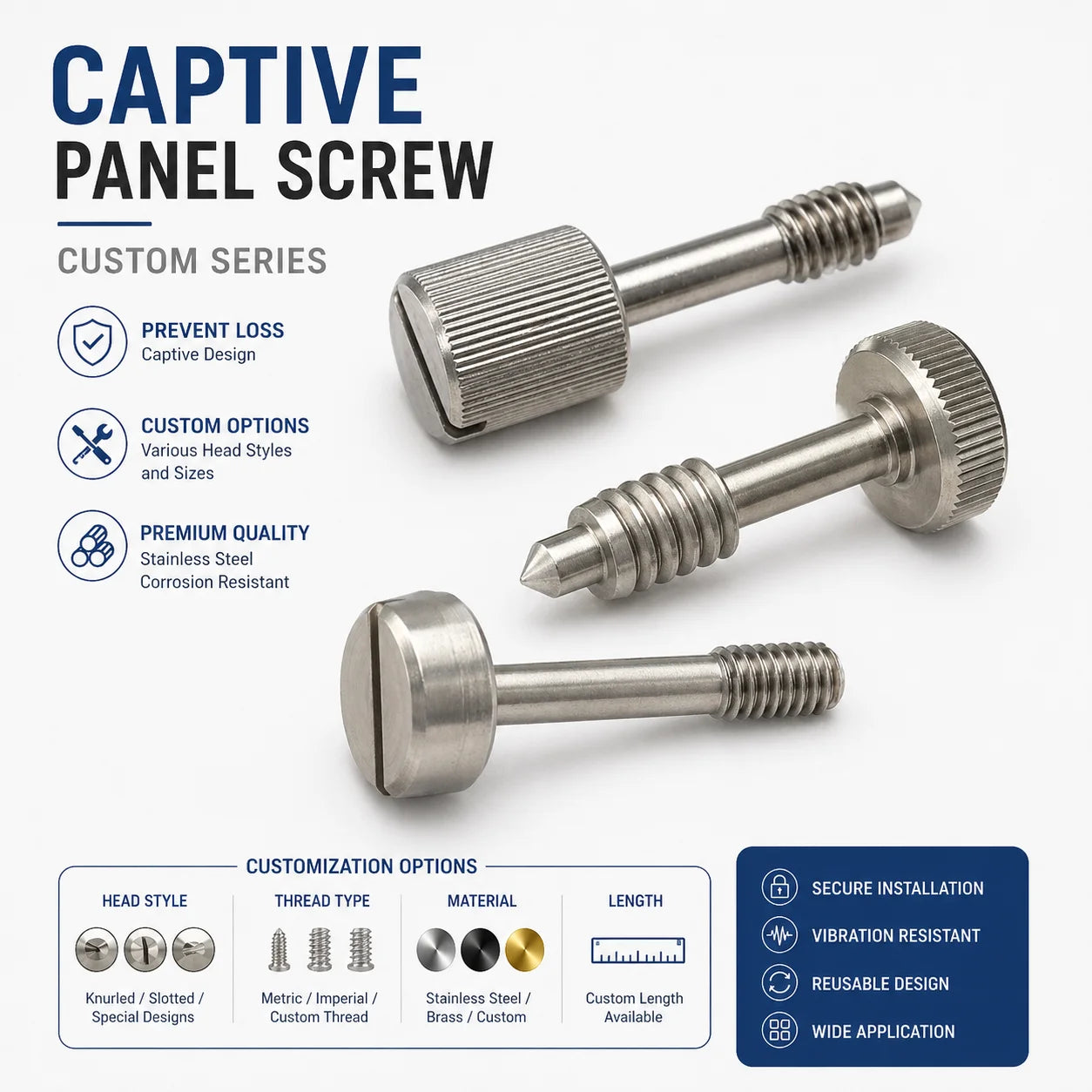 Precision Stainless Steel Captive Panel Screw for Electronic Enclosures Custom CNC Machined Fastener Anti Loss Panel Mount Sc