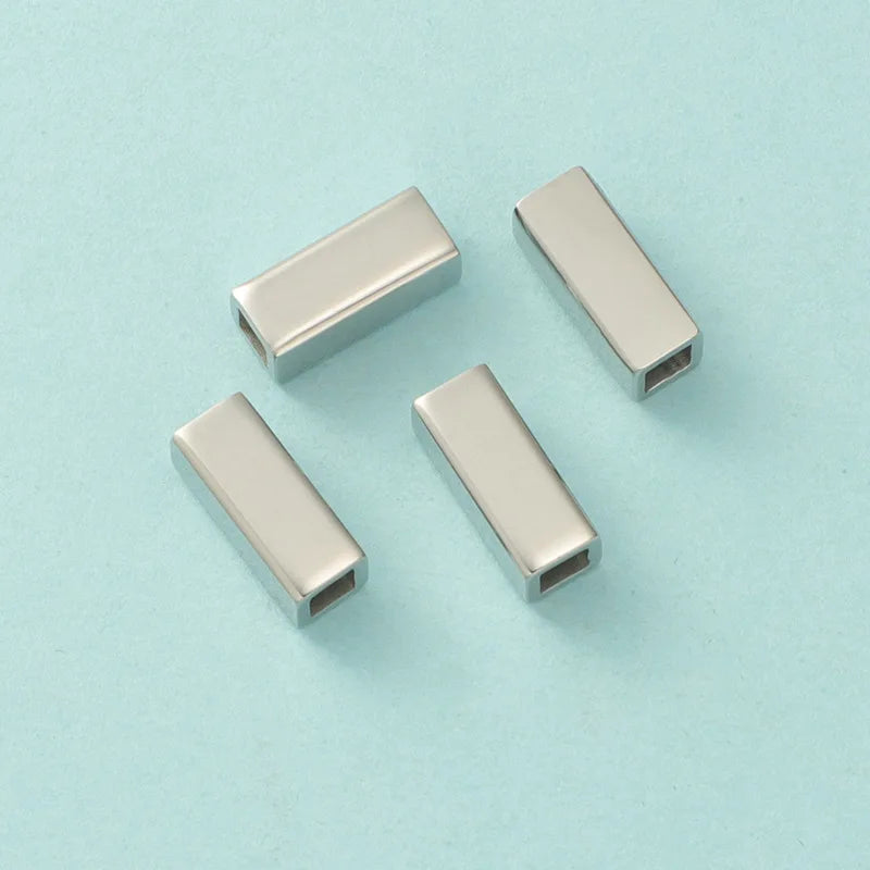 HOt Selling Custom Logo Cuboid Bar Charm Stainless Steel Beads Rectangular Pendant Tube Spacer Jewelry Accessories