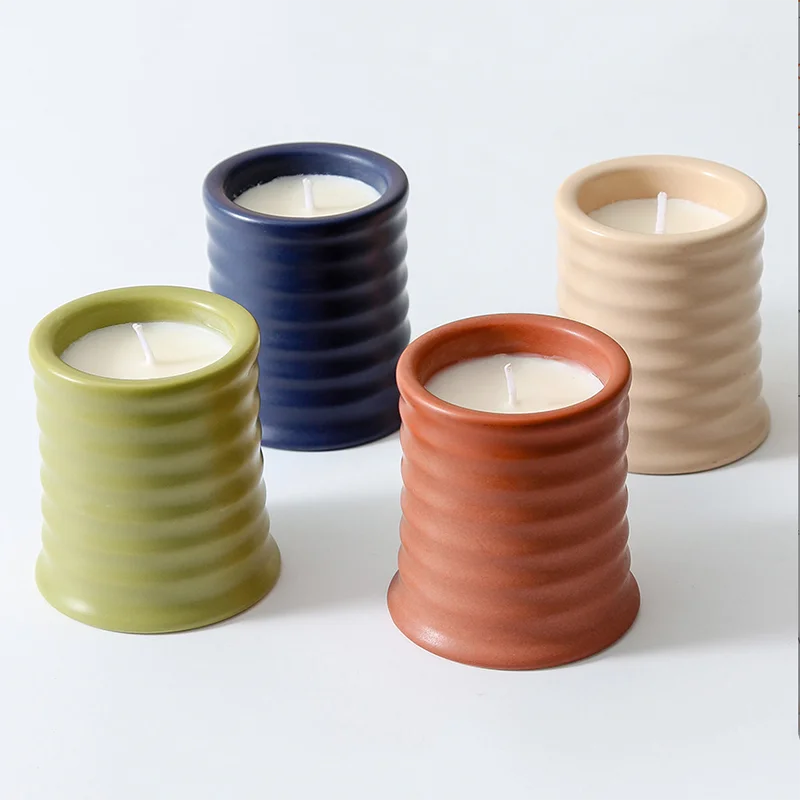 Macaron Color Nordic Style Ceramic Candle Holder Home Decoration Cylinder Metal Weddings Christmas Gifts Cement Material Prin