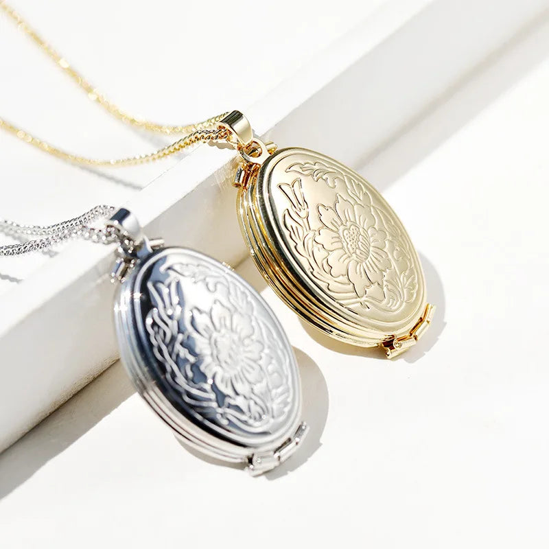 Gift Copper Alloy Memory Floating Oval Gold Plated Photo Locket Jewelry Pendant Necklace