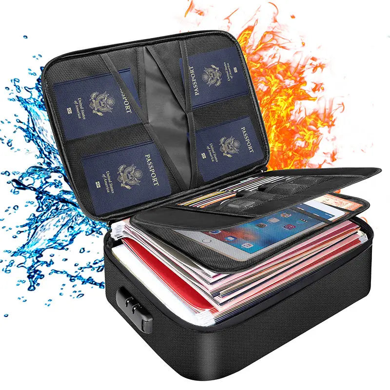 YIHUAXING Multi-Layer Portable Document Organizer Bag Waterproof Fireproof Lock for Important Passport Certificate File Stora