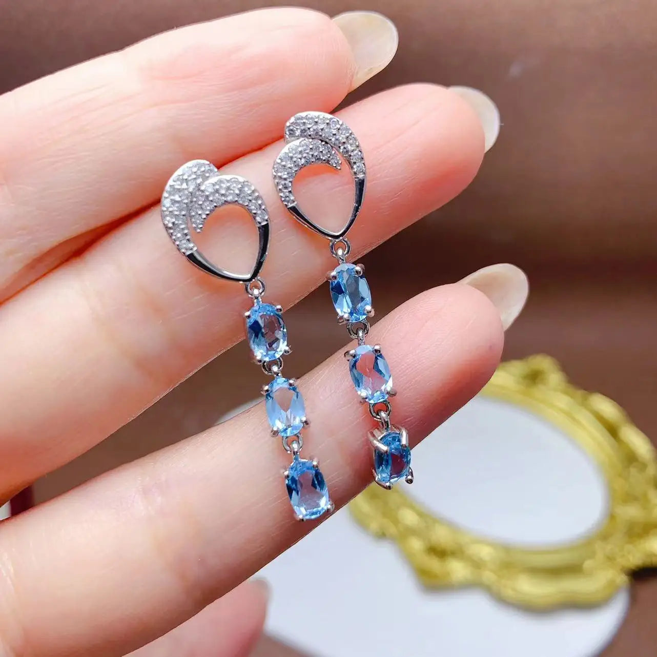 Hot Sale Fashion Queen 925 Sterling Silver Gold Plated Natural Topaz Stud Gemstone Women Earrings Anniversary Party Wholesale
