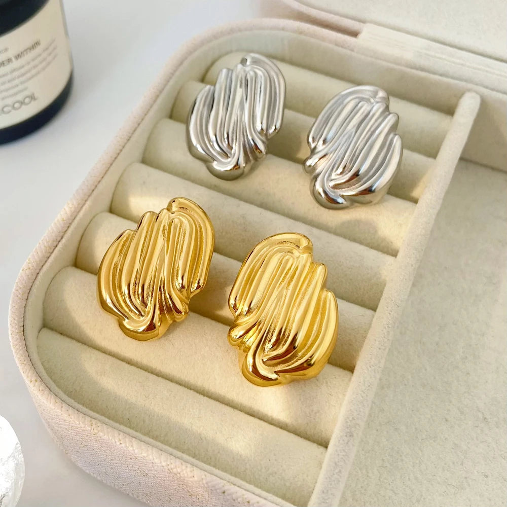 Vertical Striped Shell Shaped Earrings Joyas De Acero Inoxidable Minimalist Stainless Steel Gold-plated 18k Earrings