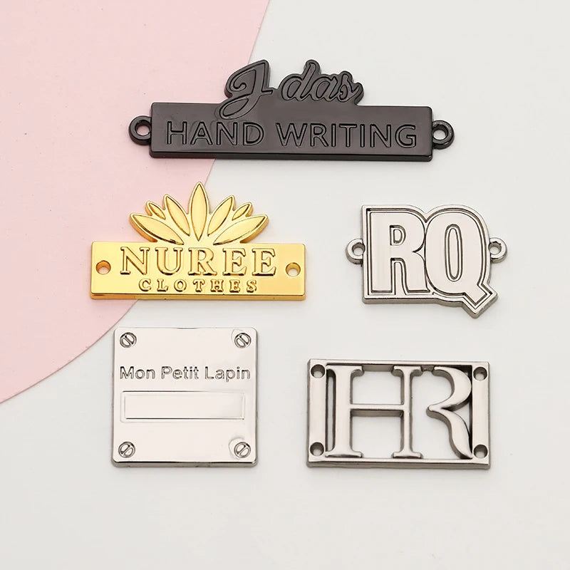 Customized Plated Metal Labels for Bags Clothing Labels Engraved Plate Roll Brand Logo Tags Garment Manufacturing
