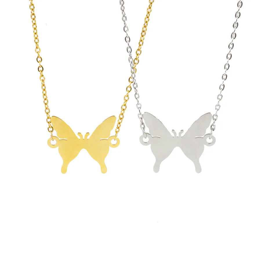 Lucky Fashion Jewelry Smooth High Polish Butterfly Pendant Choker Necklace Stainless Steel 18K IP Gold Plated Butterfly Neckl