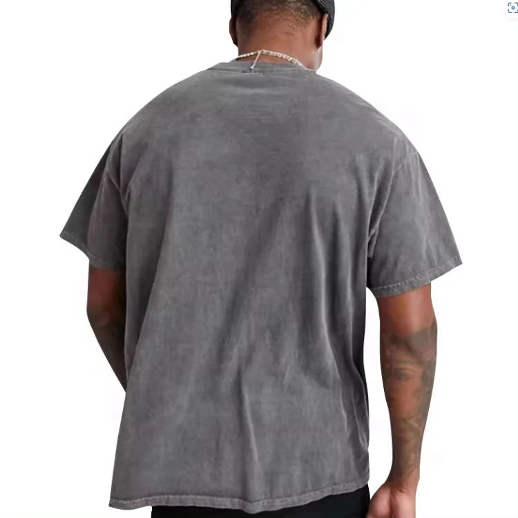 Men's 100% Cotton Oversized T-Shirt Hip Hop Style Custom Logo Embroidered Brand Label Solid Pattern Knitted Casual Wear