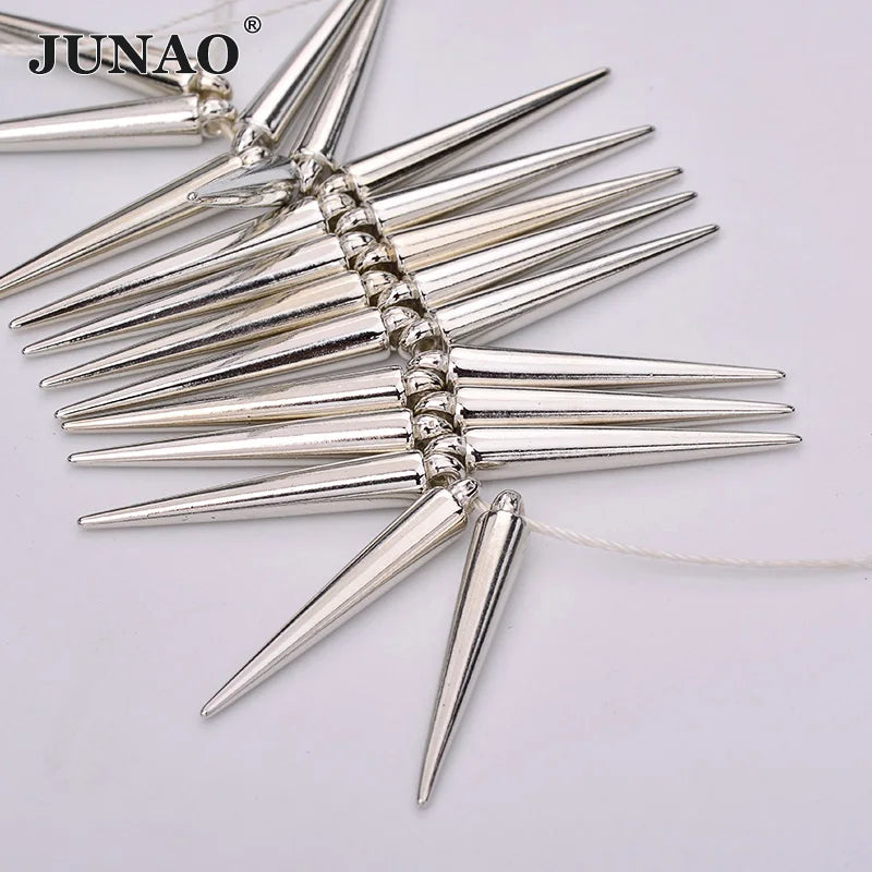 JUNAO 5*35mm Gold Punk Rivets 1000pcs Big Studs Spikes With Hole Plastic Spike Rivets for Jewelry Clothing
