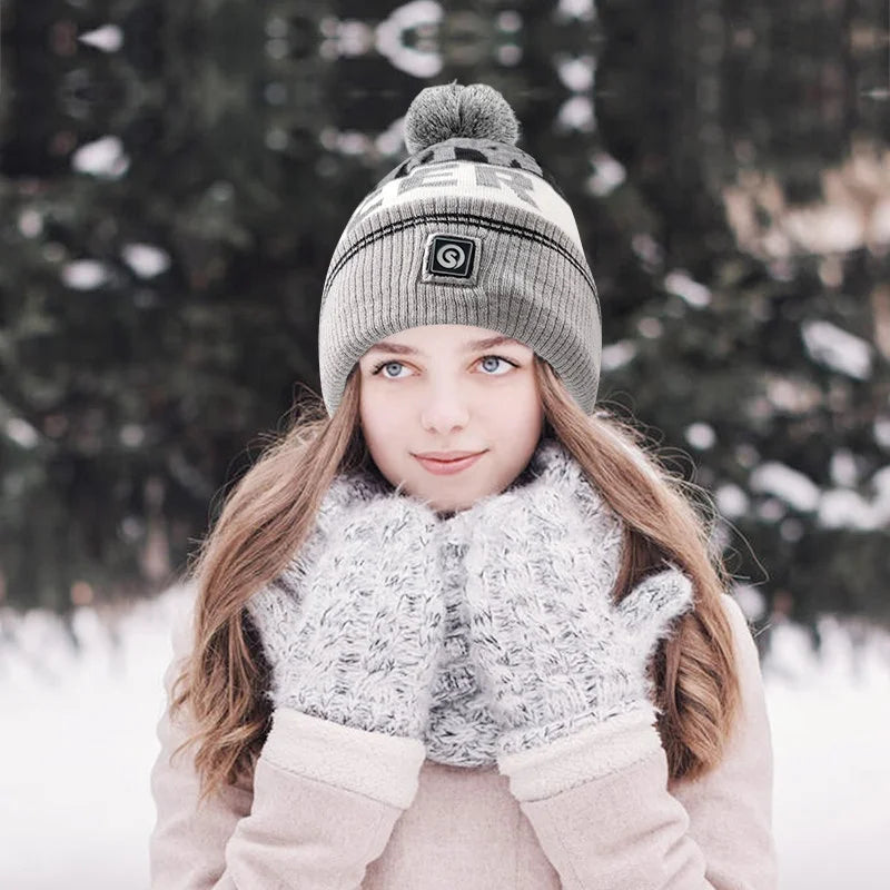 SAVIOR 7.4V 2200mAh Battery Heating Beanie Hat Winter Warm Electric Heated Ski Hat for Men Women Common Fabric Letter Headwea