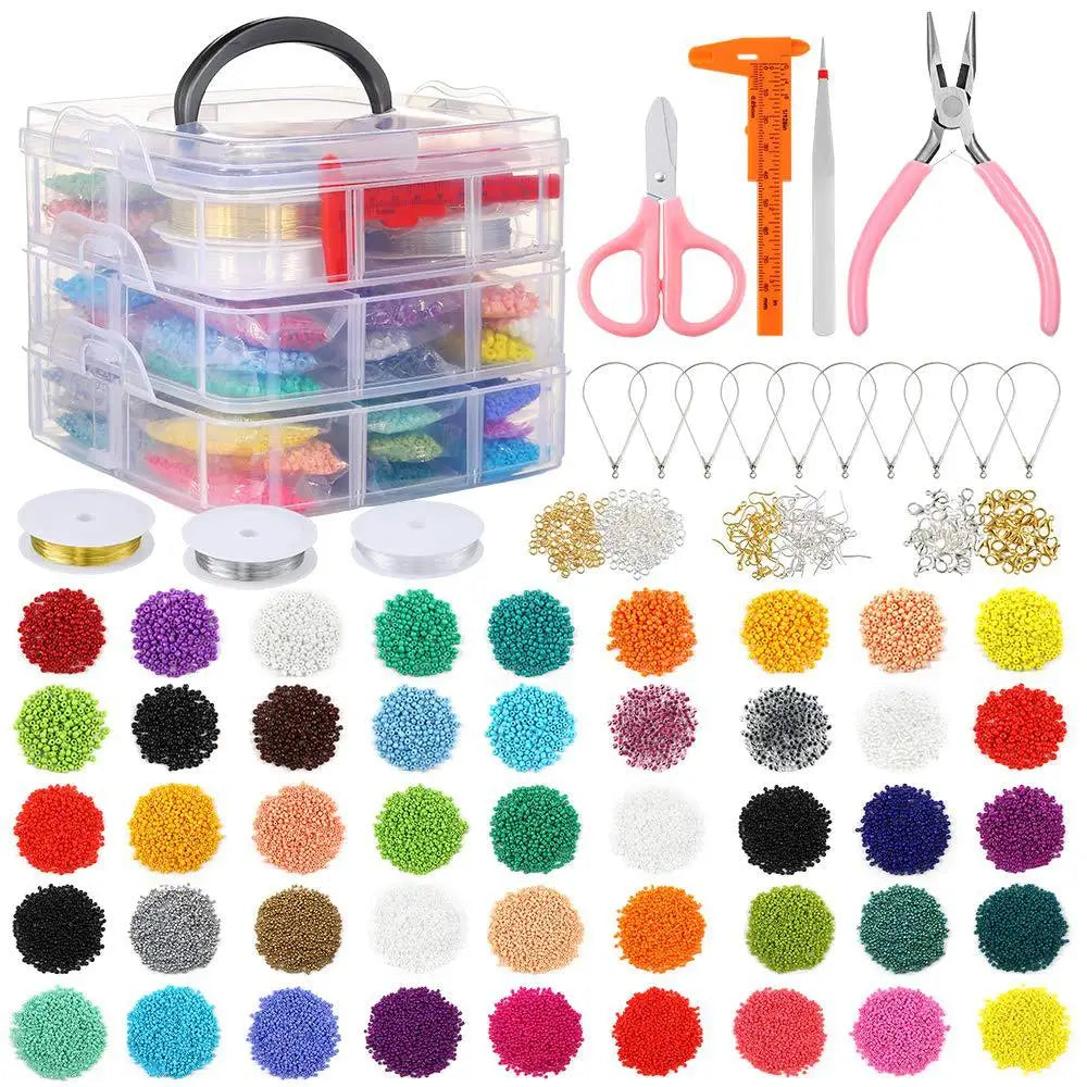 2-4mm Glass Beads 3 Layers Bracelet Accessories in Acrylic Box DIY Jewelry Making Kit