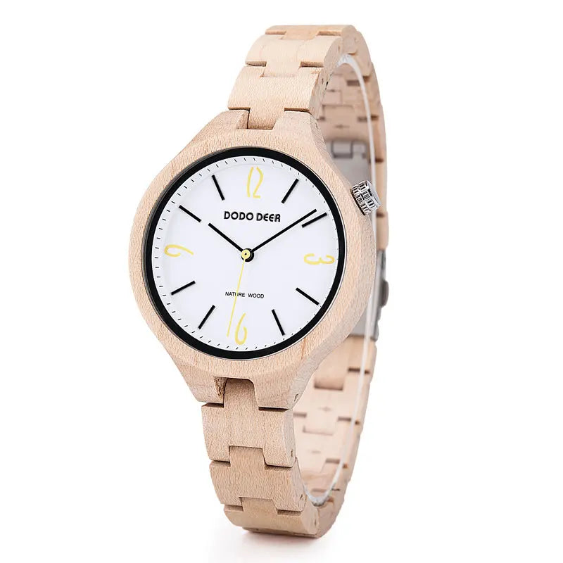 2025 Top Quality Luxury Wooden Quartz Wrist Watches MIYOTA Movement Round Analog Women Engraved Logo Watch