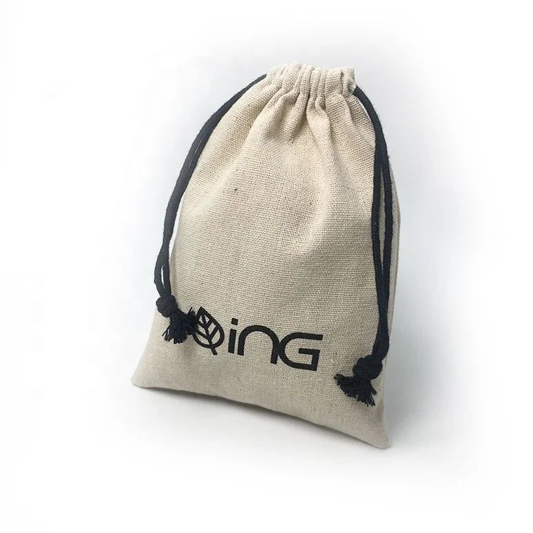 Cotton Cosmetic Dust Pouch Jewelry Gift Bag Black Ropes Logo Thick Natural Screen Printing Moisture Proof Perfume Toothpaste