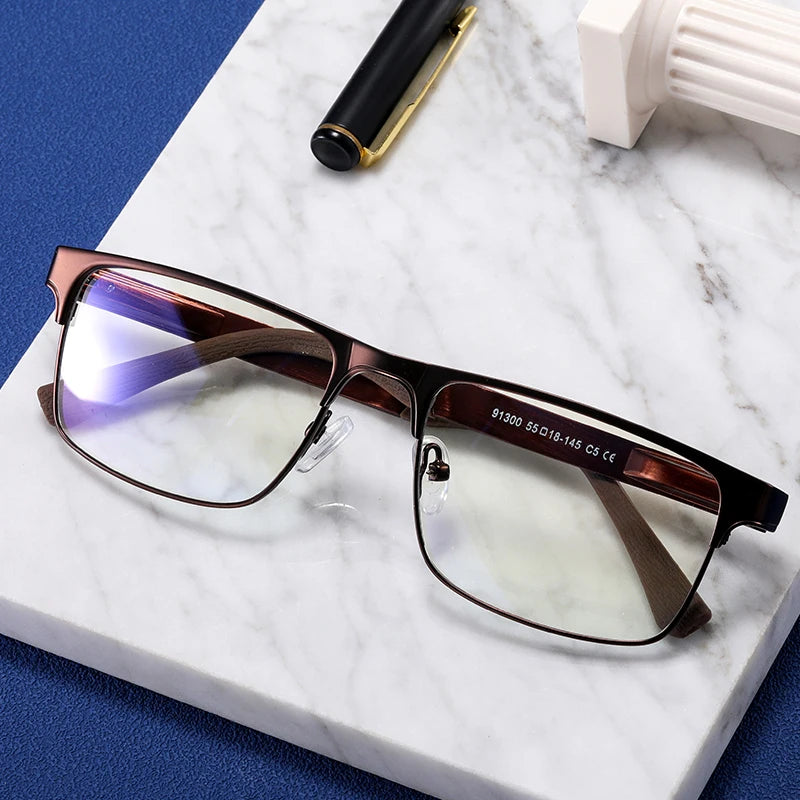 MS 91300 Men's New Retro Eyeglass Frames Metal Rectangle Optical Stock with Blue Light Blocking Glasses