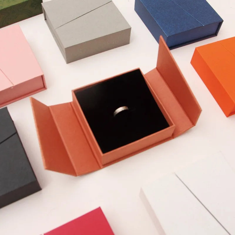 Foldable Luxury Rigid Cardboard Jewelry Box 2 Doors Magnetic Closure Pink Romantic/Elegant Square Design Carton Gift Packagin