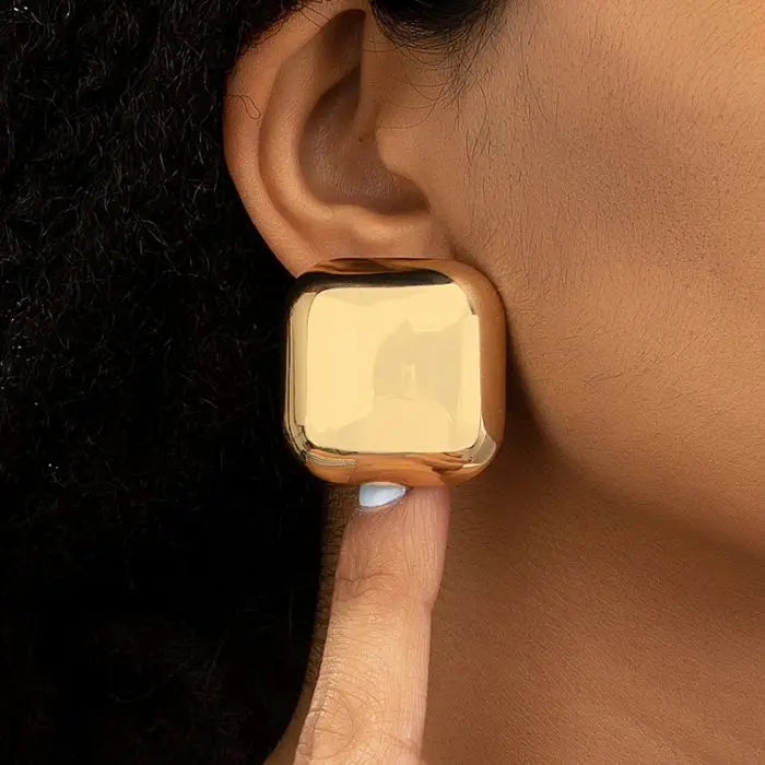 Punk Gold Color Smooth Square Shape Big Stud Earrings for Women 2024 Trend Wed Bridal Classic Drop Earrings Jewelry