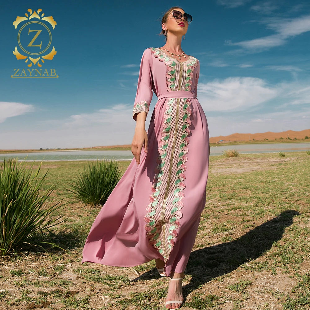 Zaynab Arab Muslim Women Djellaba With Embroidery Kaftan Muslim Fashion Abaya Dubai Kaftan Dress Designs