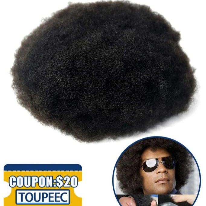 Bonohair Knot 12A Lace Closure Men's Remy Hair Afro Toupee 4mm 8mm Curly Kinky Cambodian Hair Small Curl Afro Replacement Sys