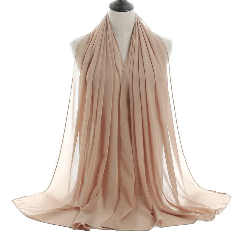 Wholesale Pearl Chiffon Ethnic Muslim Islamic Premium Veils Hijab Tudung Scarf Shawls Spring Plain Solid Color