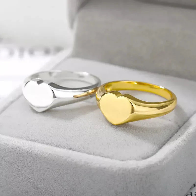 High Polished Non Tarnish Plain 18k Gold Stainless Steel Jewelry Ring Heart Chunky Golden Heart Signet Ring