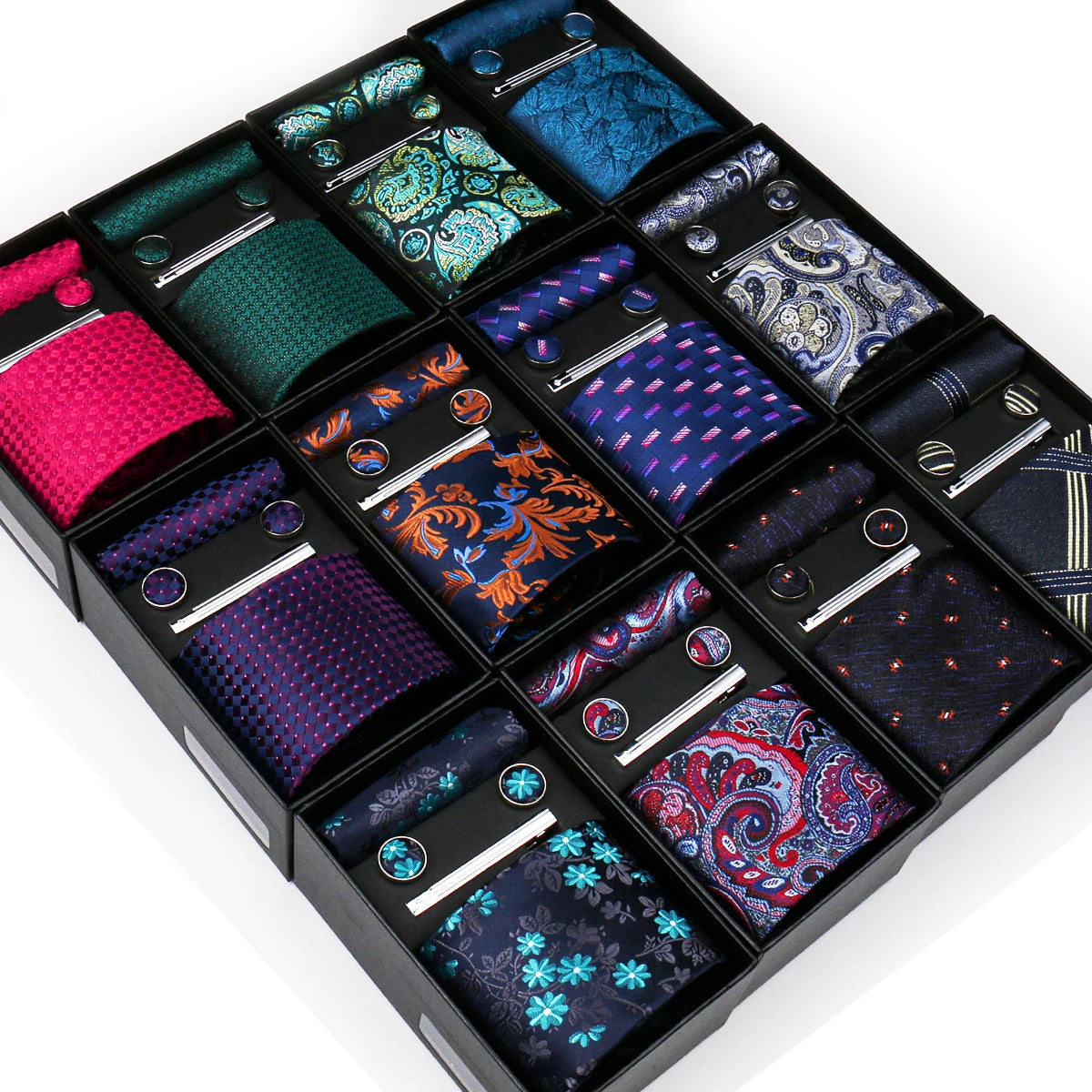 Formal Dress Neck Ties for Mens Black Necktie With Ties Clip Gift Set Neckties Hanky Cufflinks 4pcs Suits for Party Wedding