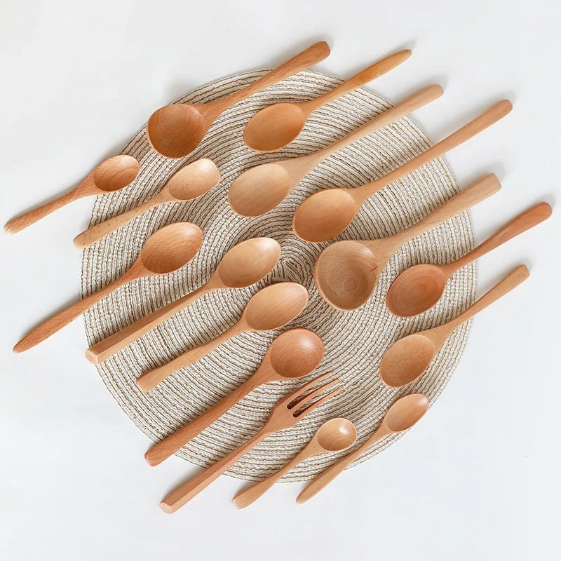 Various Size Eco Friendly Beech Matcha Wood Serving Spoons Mini Spoon Nature Wooden Dessert Spoon for Coffee Tea Ice Cream