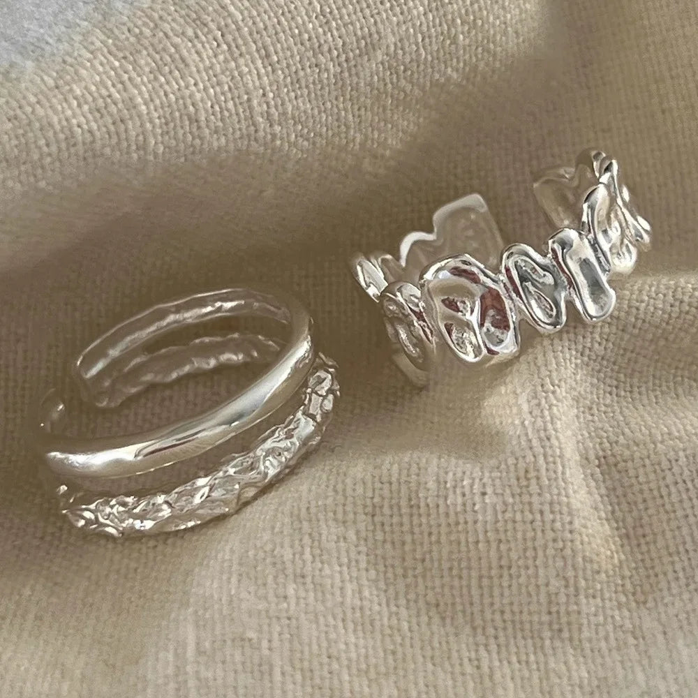 Silver Open Finger Ring Heart Elegant Beaded Irregular Stackable Simple for Women Girl Jewelry Gift Dropship Wholesale