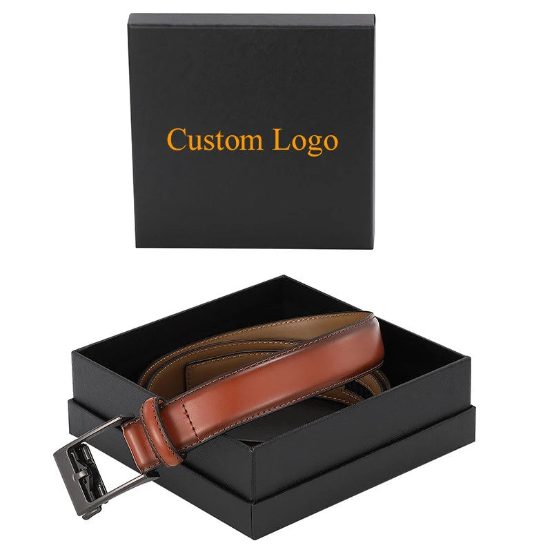 Casual Classic Men's Custom Designer Belt with Auto Lock Zinc Alloy Buckle Cowhide Leather Waterproof & Durable Custom Logo