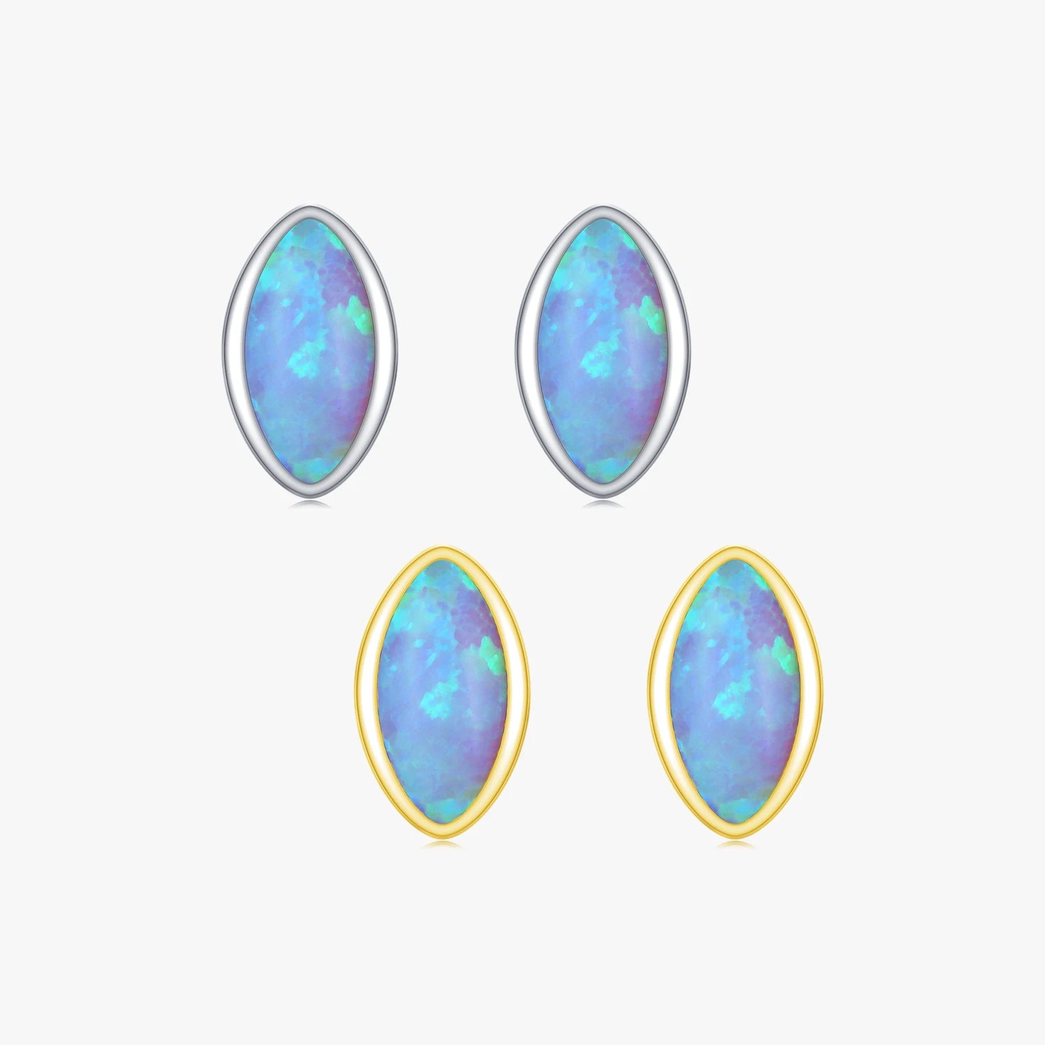 Solid 925 Sterling Silver Charm Rhombus Natural Opal Stud Earrings for Women Girl Gold Color Anti-allergy Fine Jewelry