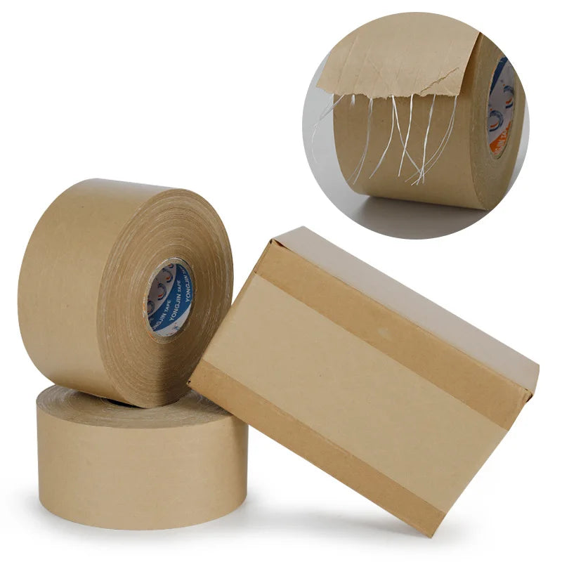 Heavy Duty Shipping Gummed Kraft Adhesive Tape Water-Activated Fiber-Reinforced Paper Tape