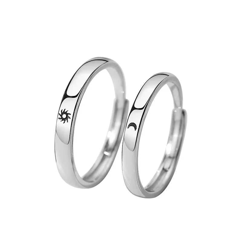 Lover Star Sun Moon Couple Rings Adjustable 925 Sterling Silver Engagement Wedding Rings for Couples Wedding Ring Sets