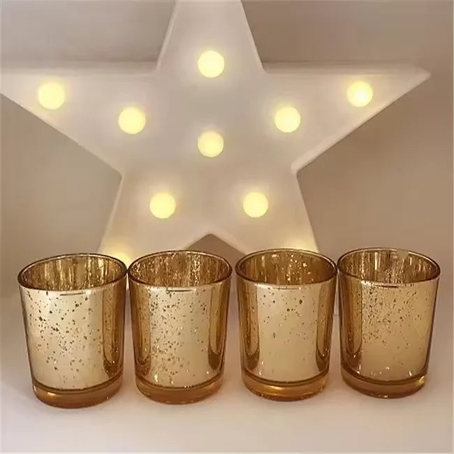 12pcs Set Gold Votive Tealight Candle Holders Cylinder Shape Mercury Glass Wedding Birthday Valentine's Day Home Decoration