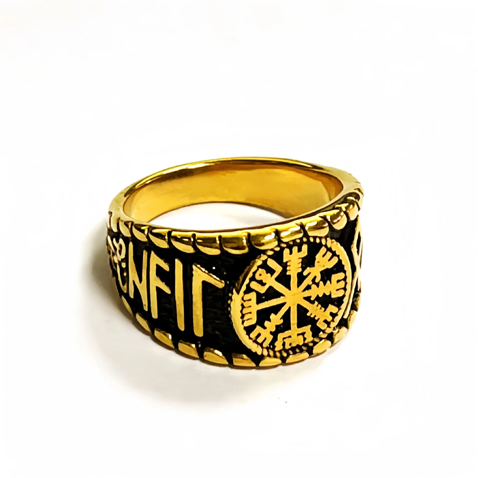 YK High Quality Custom Retro Men's Stainless Steel Viking Script Runes Ring Hip Hop Personalized Trendy Style Compass Ring