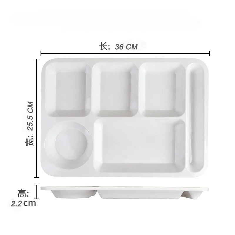 Factory Custom Unbreakable Rectangular Fast Food Canteen Serving 14 Inch Melamine 6 Compartment School Lunch Tray