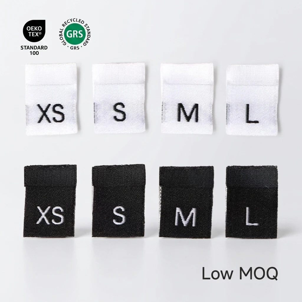 Custom S M L XL Laser Cut Center Fold Woven Polyester Garment Cloth Size Labels Tag for Clothing