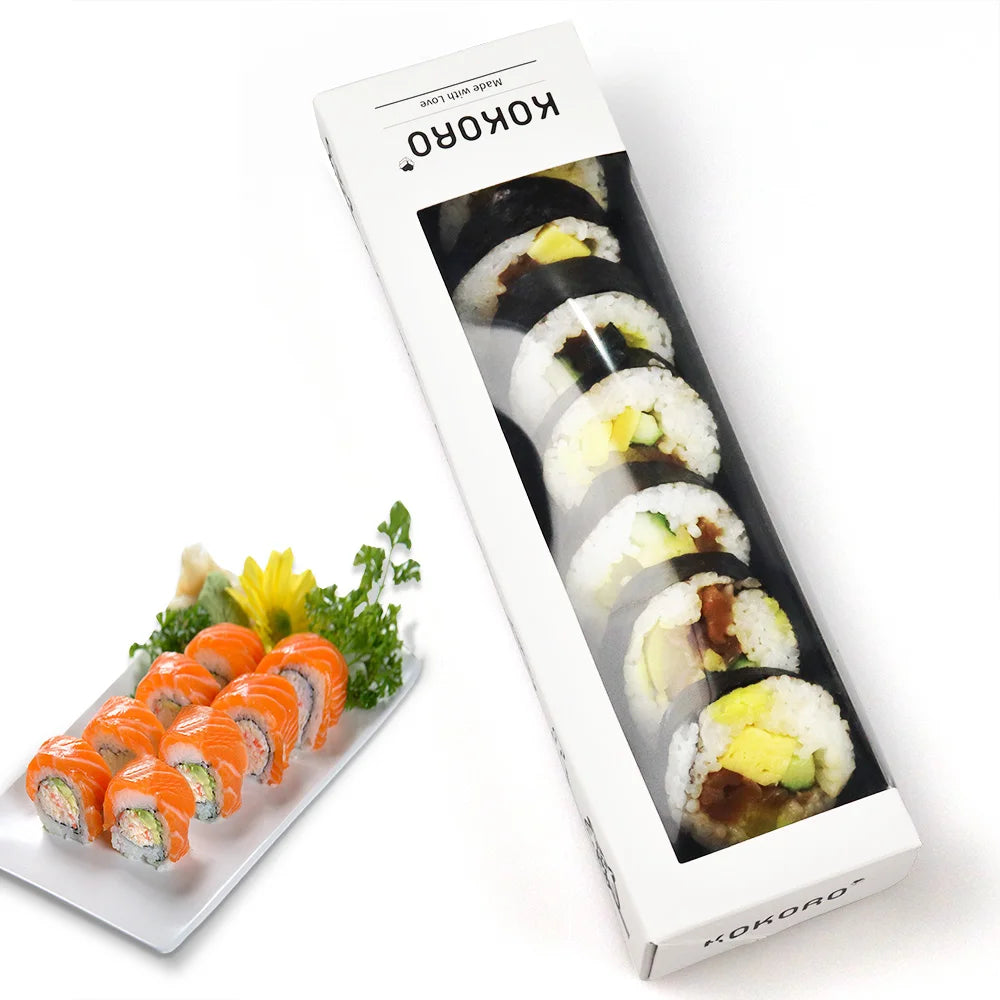 Customized White Rectangular Sushi Packaging Box Clear Window Food Container for Takeaway Matt Lamination Folder Type