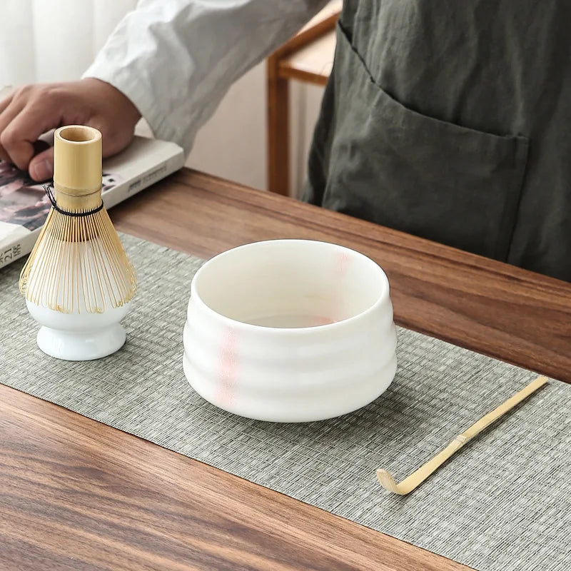 Bamboo Matcha Whisk Set with Ceramics Bowl Scoop Tea Whisk Stand Chasen Holder Perfect Kit for Matcha Tea Ceremony Gift Boxed