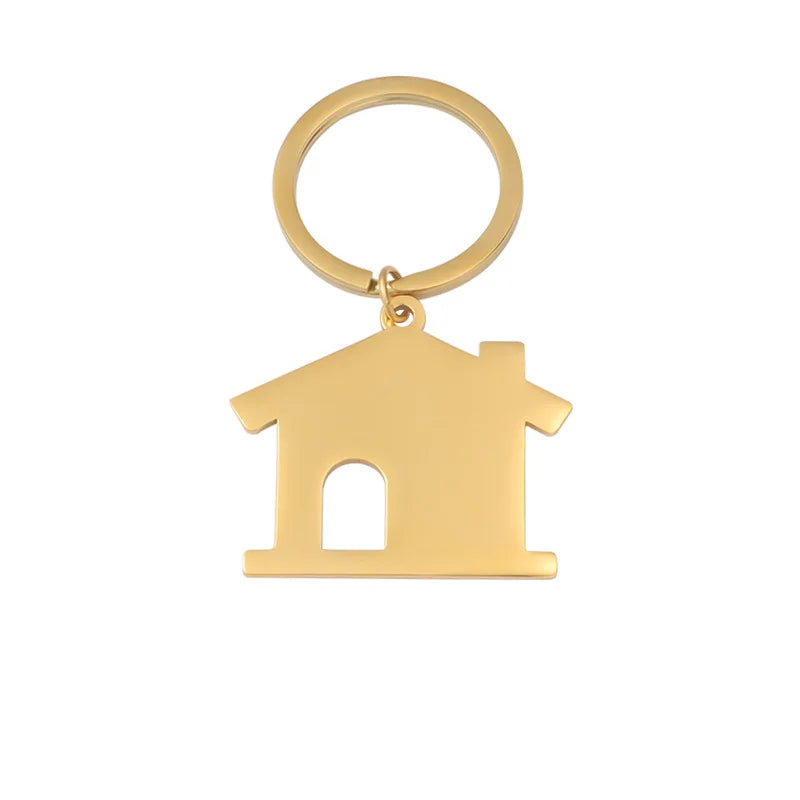 Mirror Polished Custom Made Engraved Stainless Steel House Pendant Home Keychains for Promotional Gift