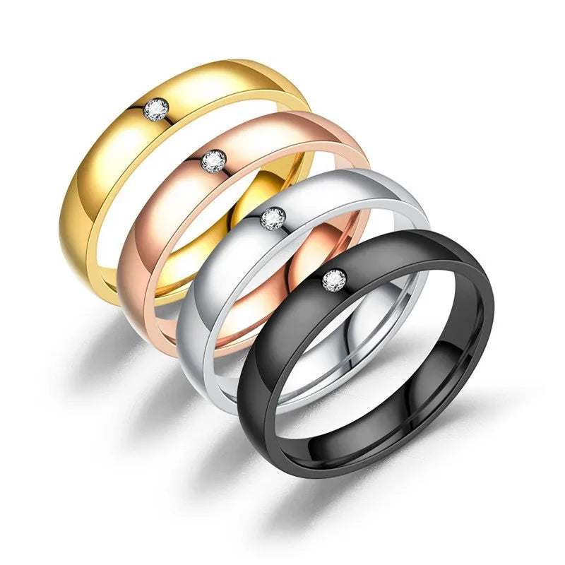2025 Trendy Unisex Gold Silver Plated Stainless Steel Polished Stainless Steel Rings Couple Rings Diamond Rings for Women